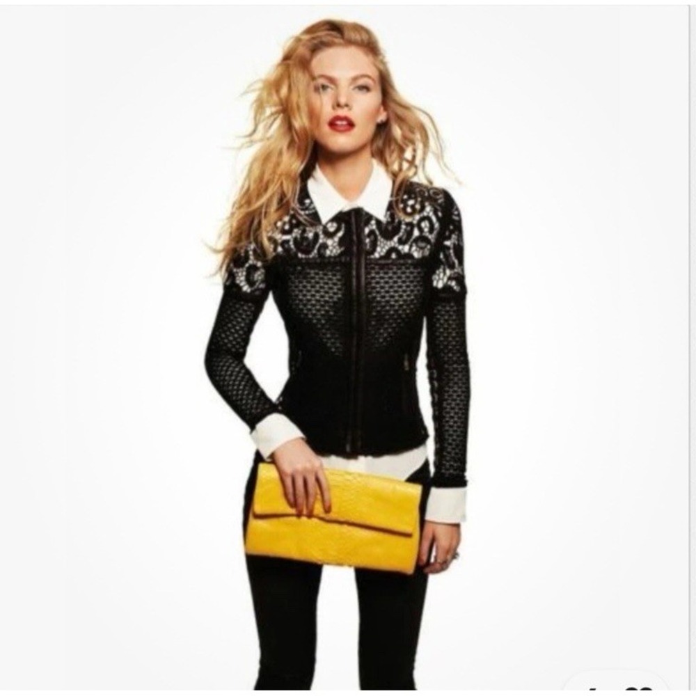 IRO Black Lewis Leather Lace Crochet Jacket Size 0